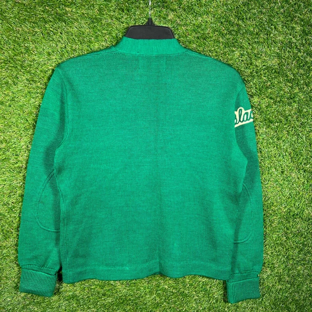 VTG Skookum Centralia Knitting Mills Green‎ Wool Varsity Cardigan Sweater S 60's